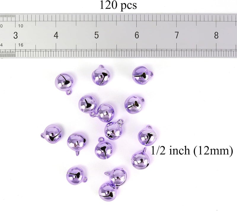 LIGHOON 1/2 Inch Jingle Bells Small Bell Mini Bells, Tiny Crafts Bells, DIY for Christmas Home Making Ornaments Wreath Pet Decorations Bracelet Anklets Necklace Knitting Jewelry Making 120 Pcs, Purple - Image 2
